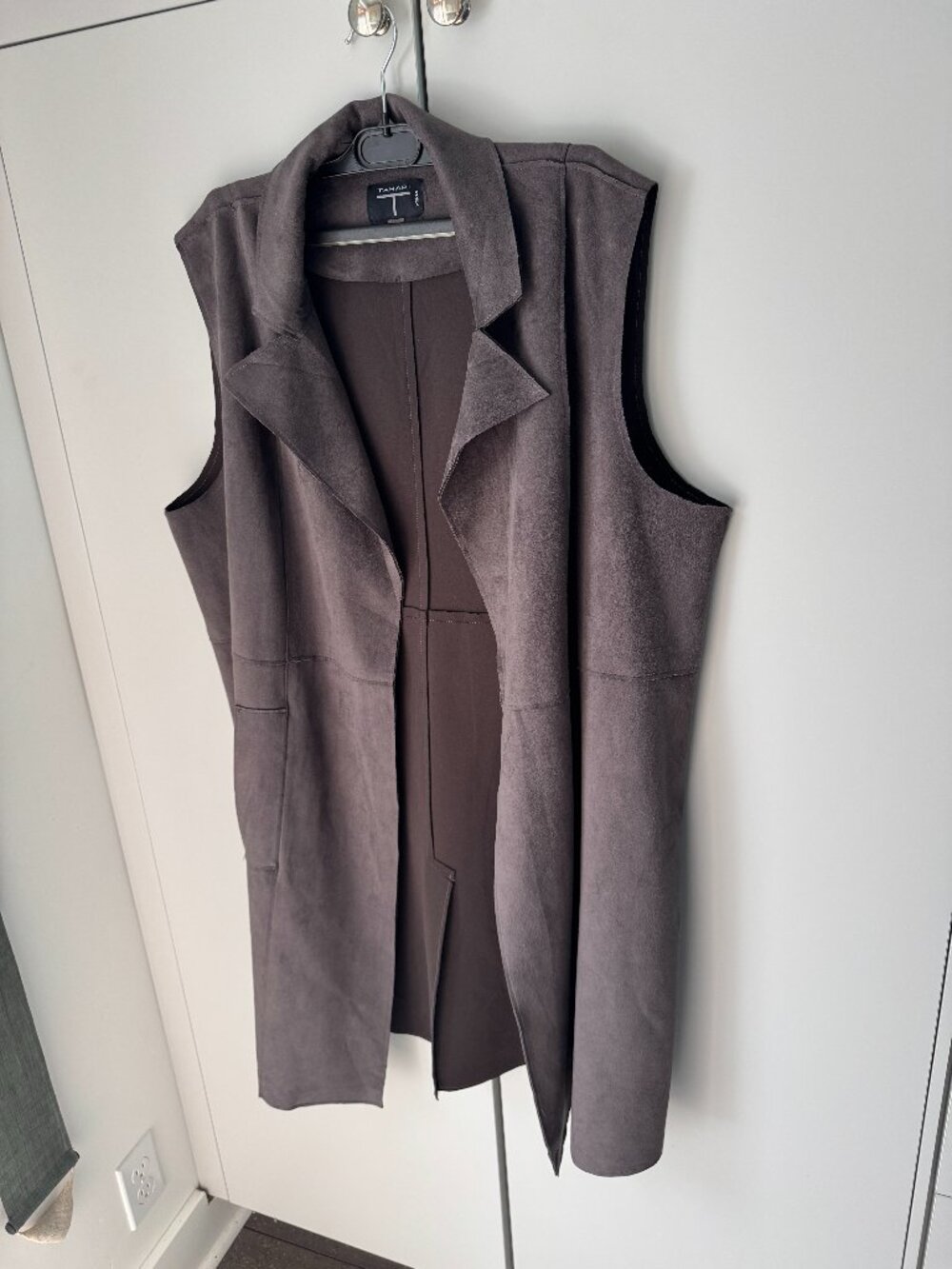 Tahari Faux Leather Long Vest Coat